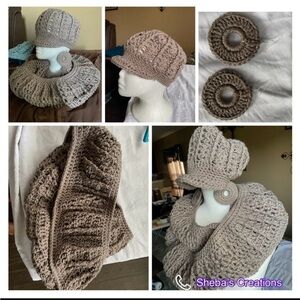 Sheba's Creations Tan Crochet Scarf and Hat Set